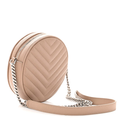 Saint Laurent SAINT LAURENT Grain De Poudre Matelasse Chevron Quilted Round Vinyle Camera Bag Gold Sand 2 of 9