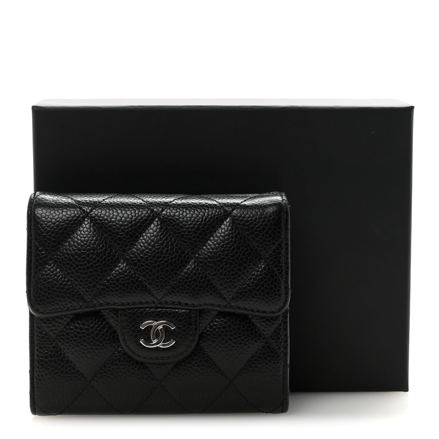 Caviar Quilted Compact Flap Wallet Black