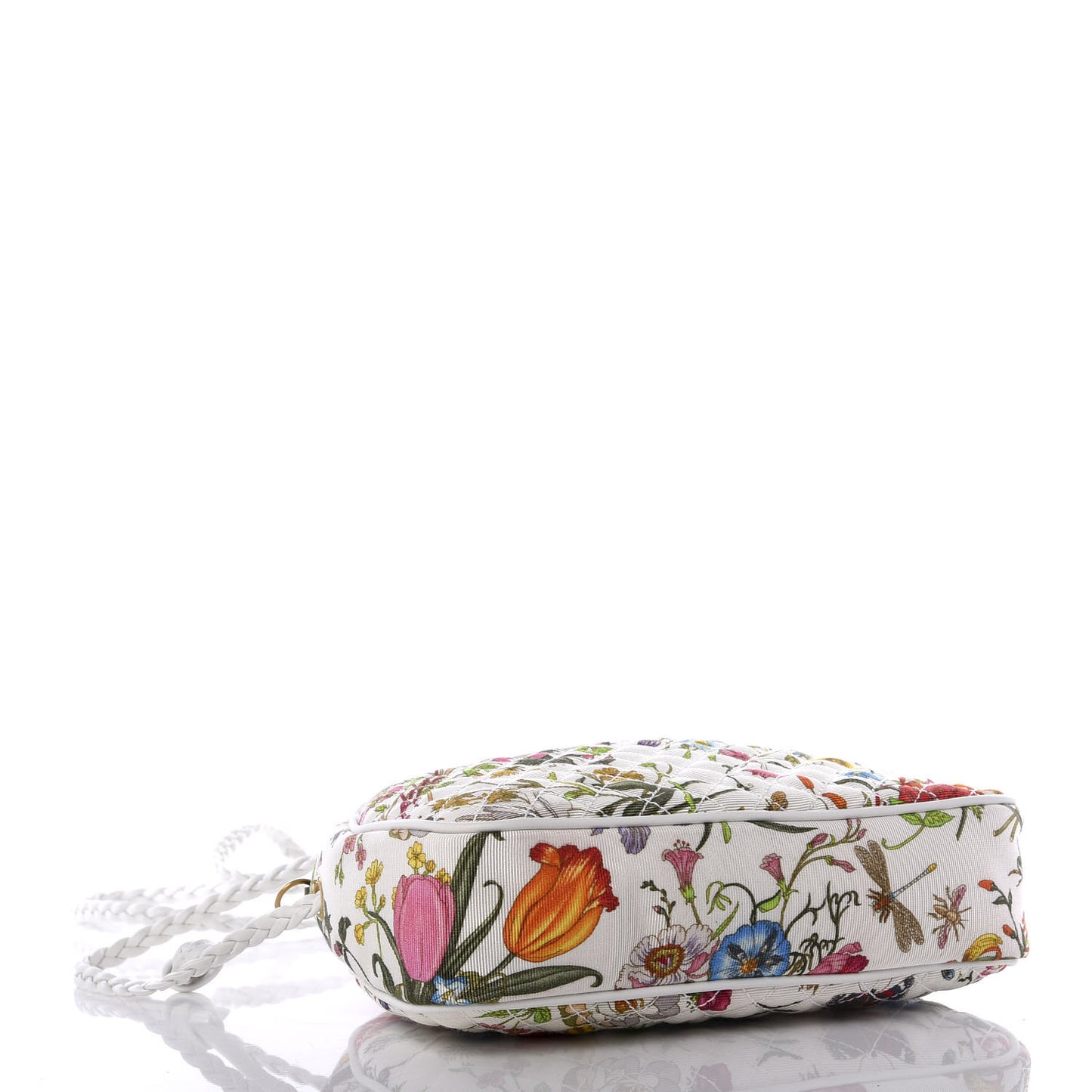 Canvas Flora Floral Trapuntata Small Zumi Dome Shoulder Bag White