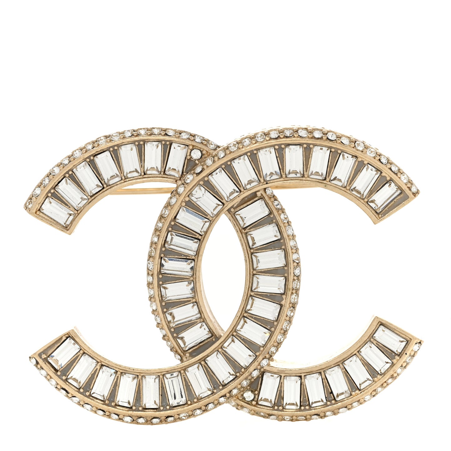 Baguette Crystal CC Brooch Gold