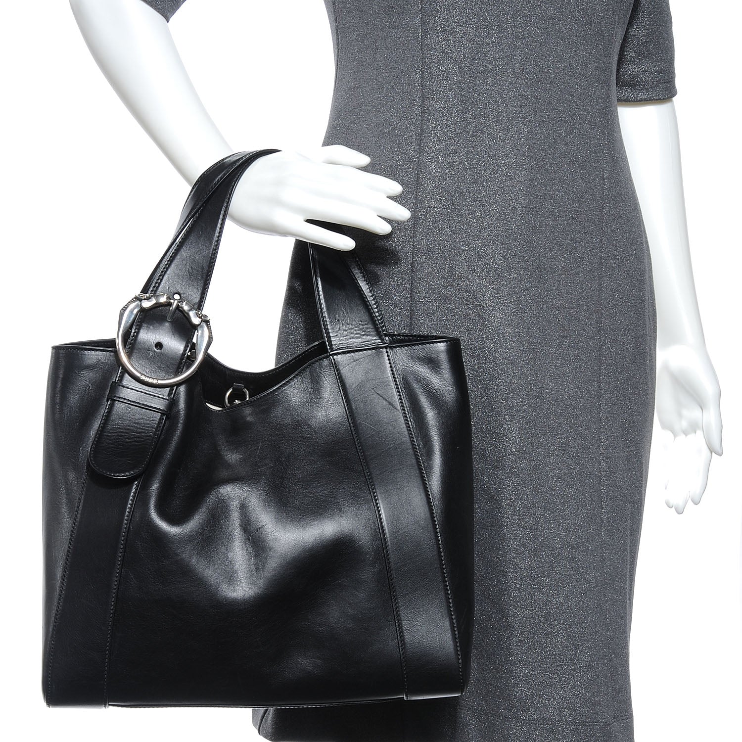 Gucci Leather Medium Ribot Horse Heads Tote Black 2 of 8