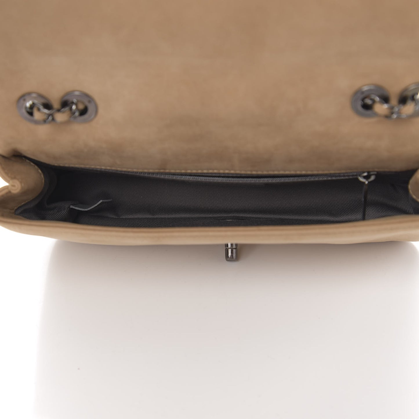 Suede Diamond Embellished Medium Single Flap Beige