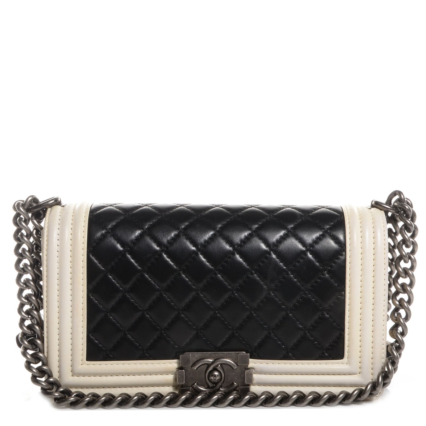 Lambskin Quilted Medium Boy Flap Black Beige
