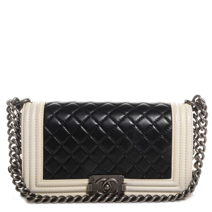Chanel Lambskin Quilted Medium Boy Flap Black Beige 1 of 9