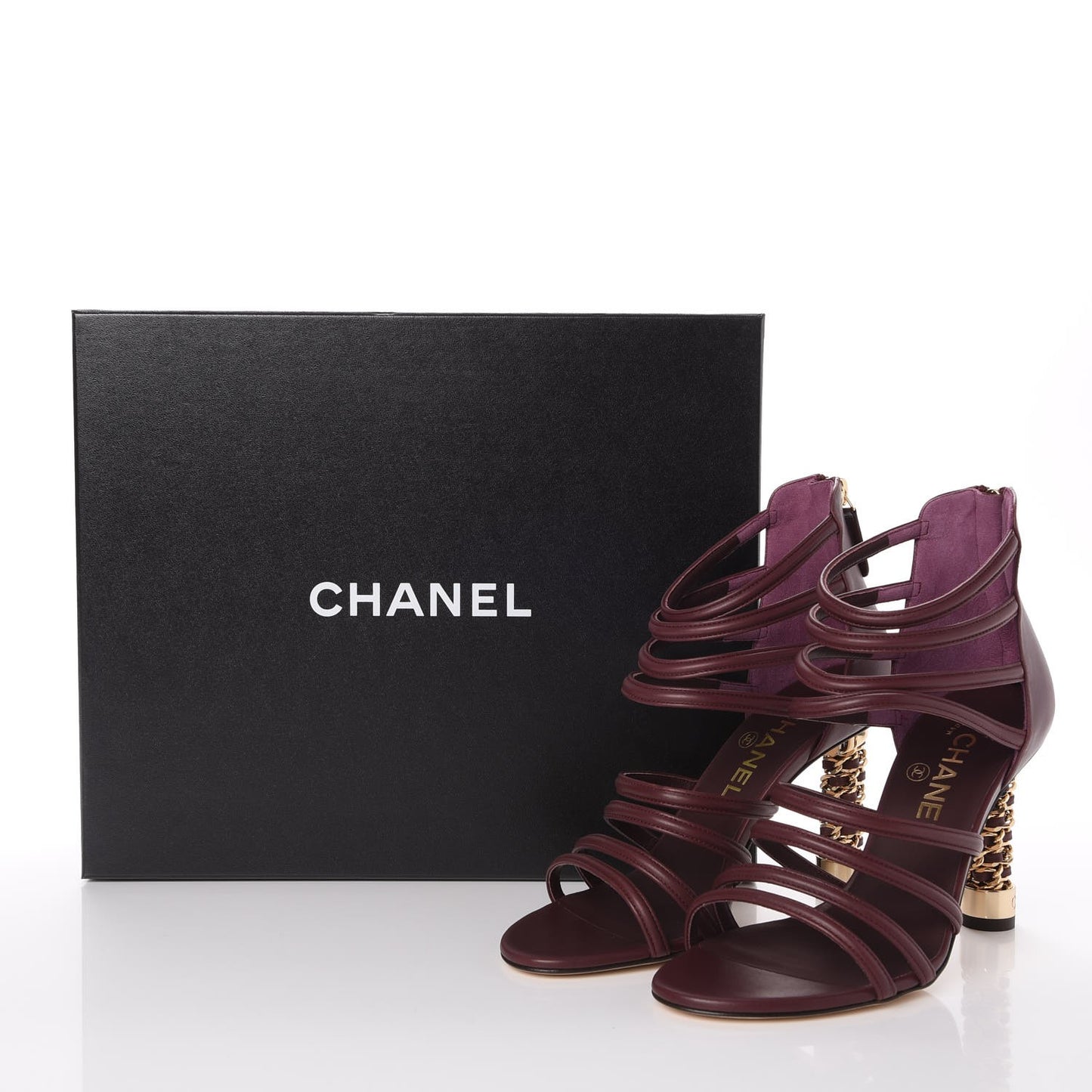 Calfskin CC Chain Sandals 37.5 Burgundy