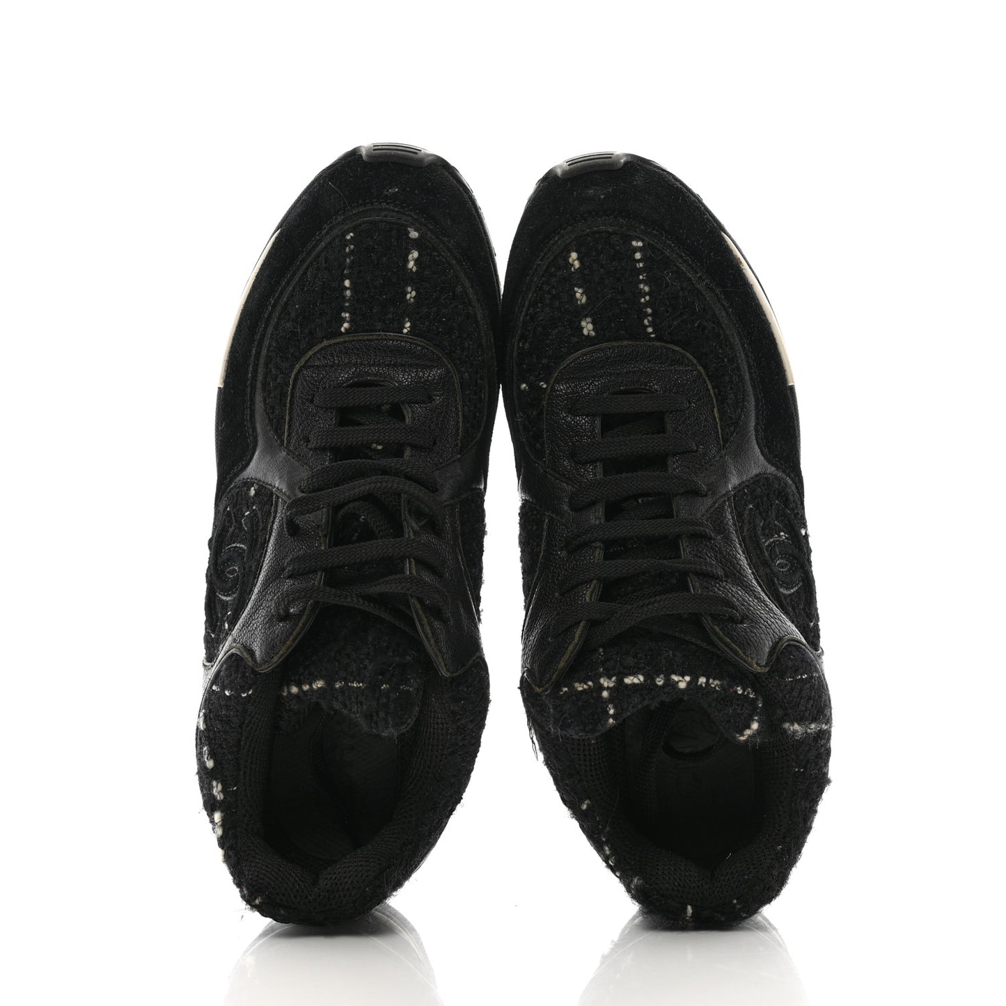 Tweed Suede Goatskin CC Sneakers 38 Black White