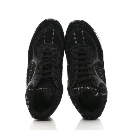 Chanel Tweed Suede Goatskin CC Sneakers 38 Black White 2 of 11