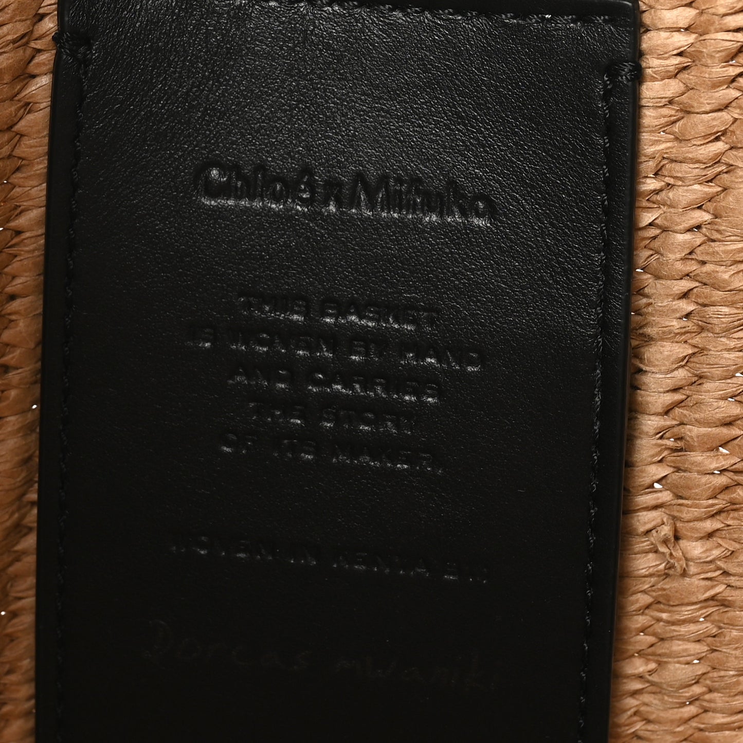 Raffia Calfskin Crocodile Embossed Large Woody Tote Black