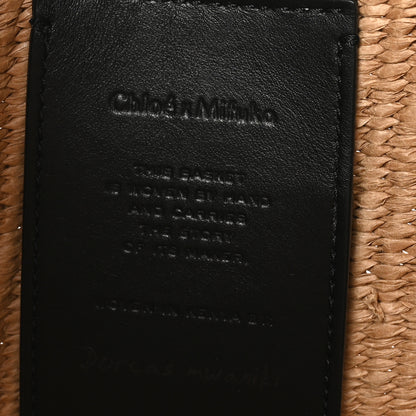 Chloe Raffia Calfskin Crocodile Embossed Large Woody Tote Black 6 of 9