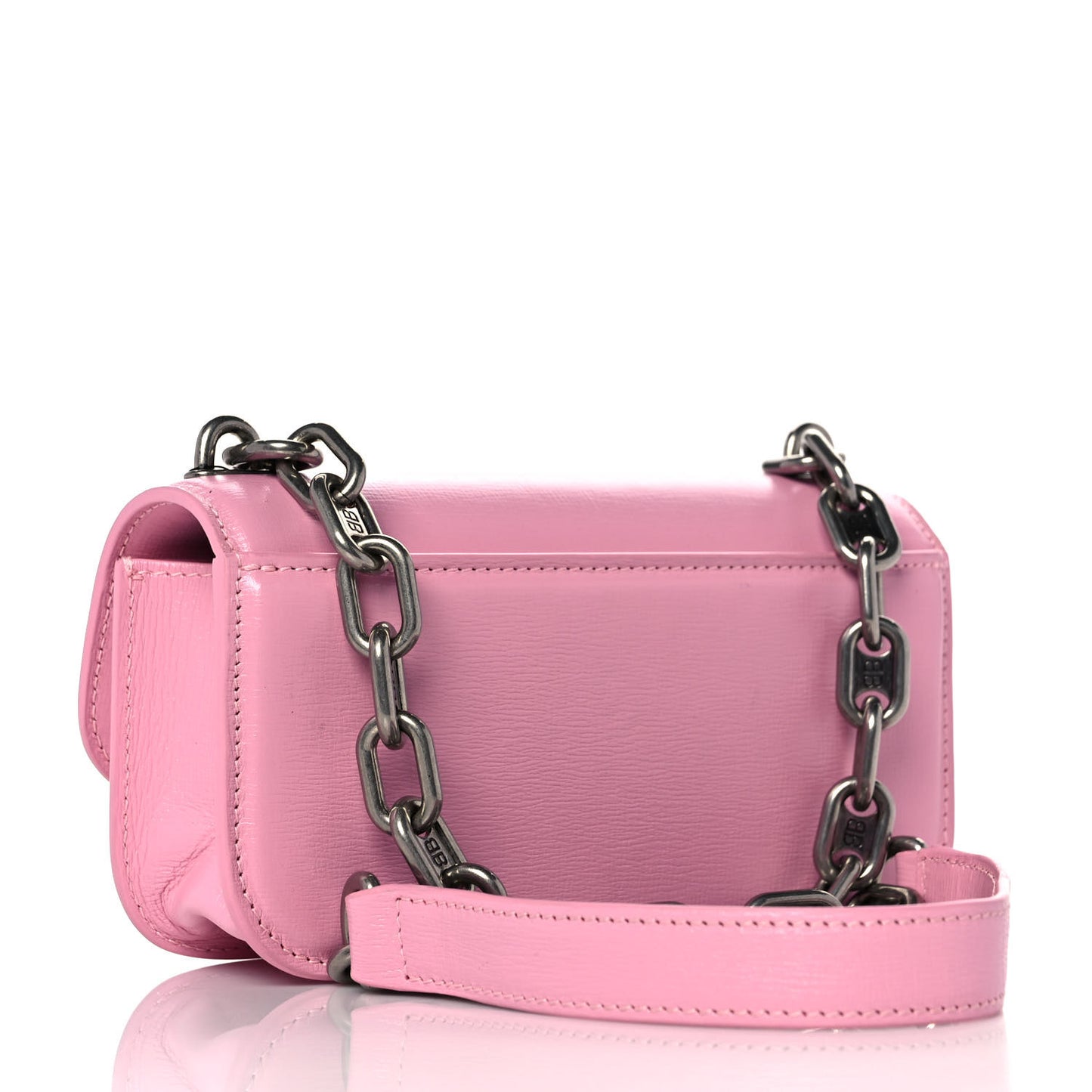 Calfskin Stripe Embossed Gossip Chain Bag XS Candy Pink