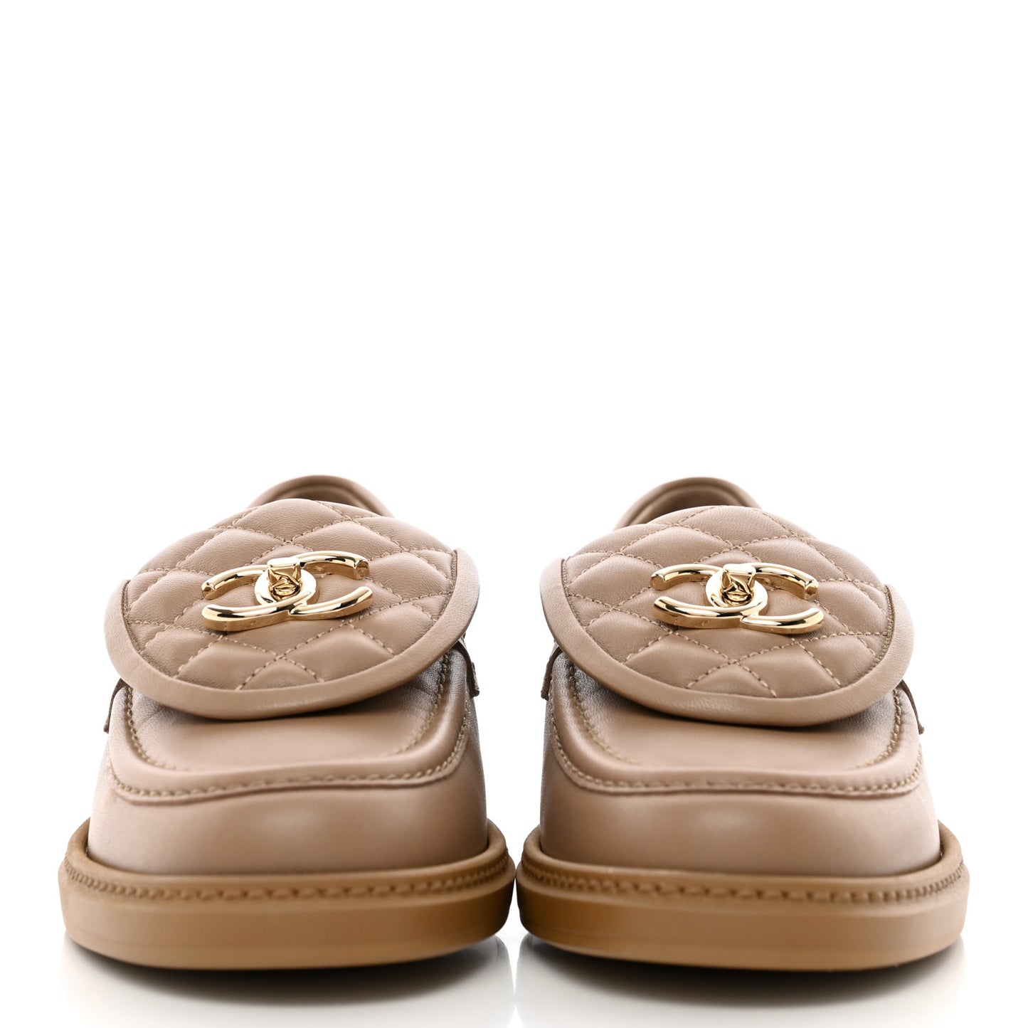 Lambskin Quilted CC Turnlock Loafers 37.5 Beige