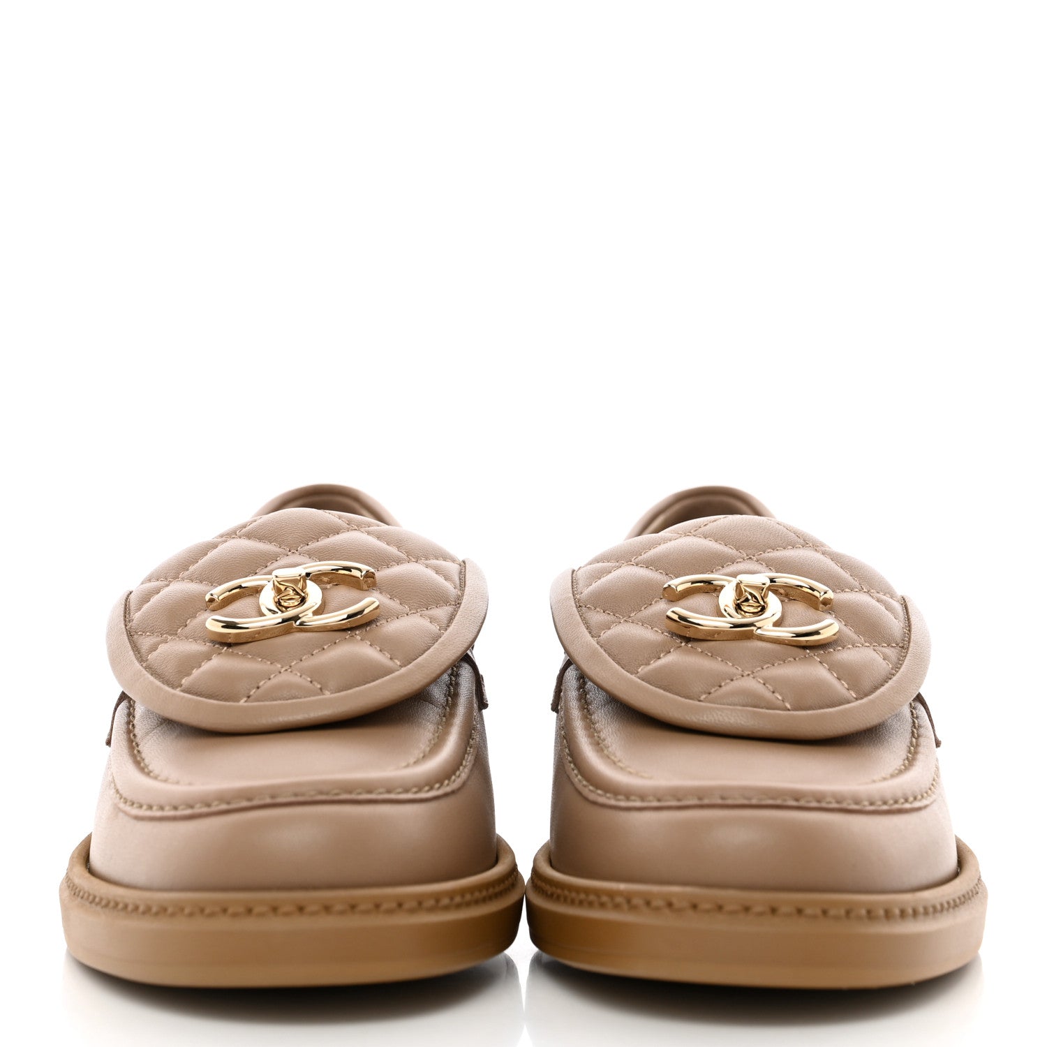 Chanel Lambskin Quilted CC Turnlock Loafers 37.5 Beige 2 of 14