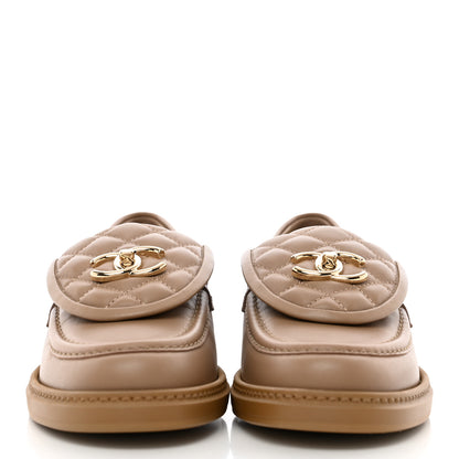 Chanel Lambskin Quilted CC Turnlock Loafers 37.5 Beige 2 of 14