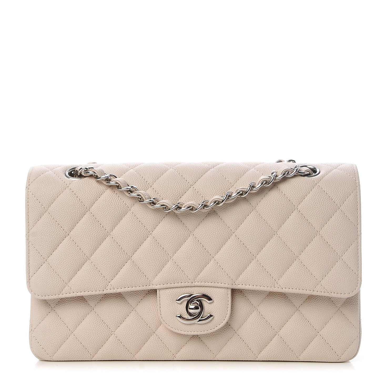 Caviar Quilted Medium Double Flap Light Beige