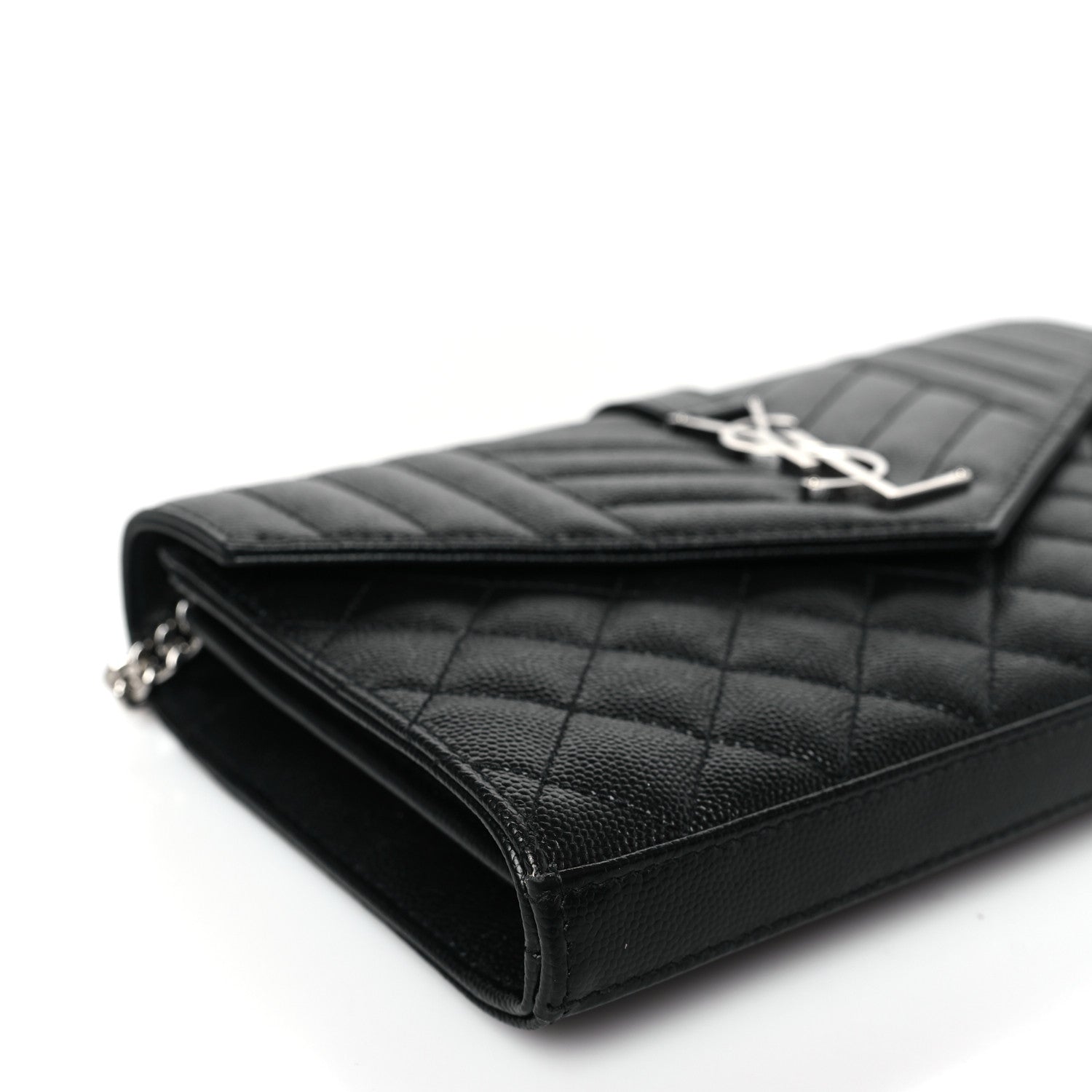 Saint Laurent Grain De Poudre Mixed Matelasse Triquilt Monogram Chain Wallet Black 8 of 9