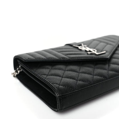 Saint Laurent Grain De Poudre Mixed Matelasse Triquilt Monogram Chain Wallet Black 8 of 9