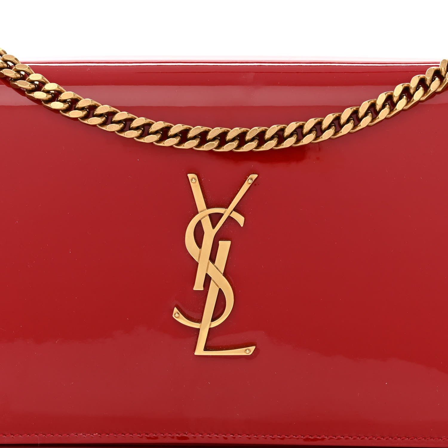 Saint Laurent Patent Calfskin Monogram Kate Wallet On Chain Rouge Eros 5 of 10