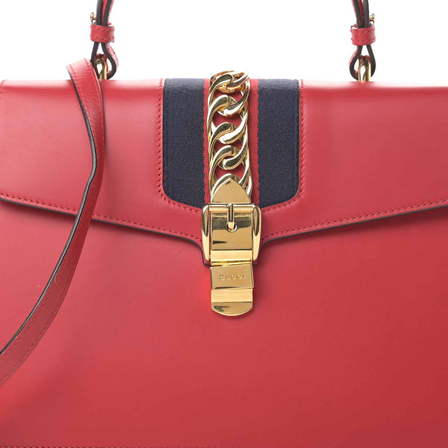 Gucci Calfskin Medium Sylvie Top Handle Bag Hibiscus Red 8 of 12