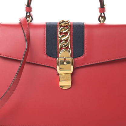 Gucci Calfskin Medium Sylvie Top Handle Bag Hibiscus Red 8 of 12