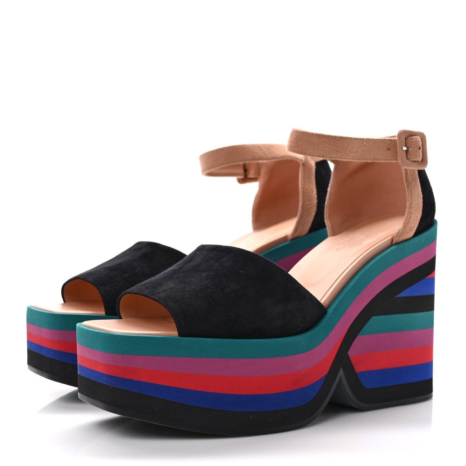 Hermes Suede Goatskin Early Wedge Sandals 40 Multicolor Black 3 of 7