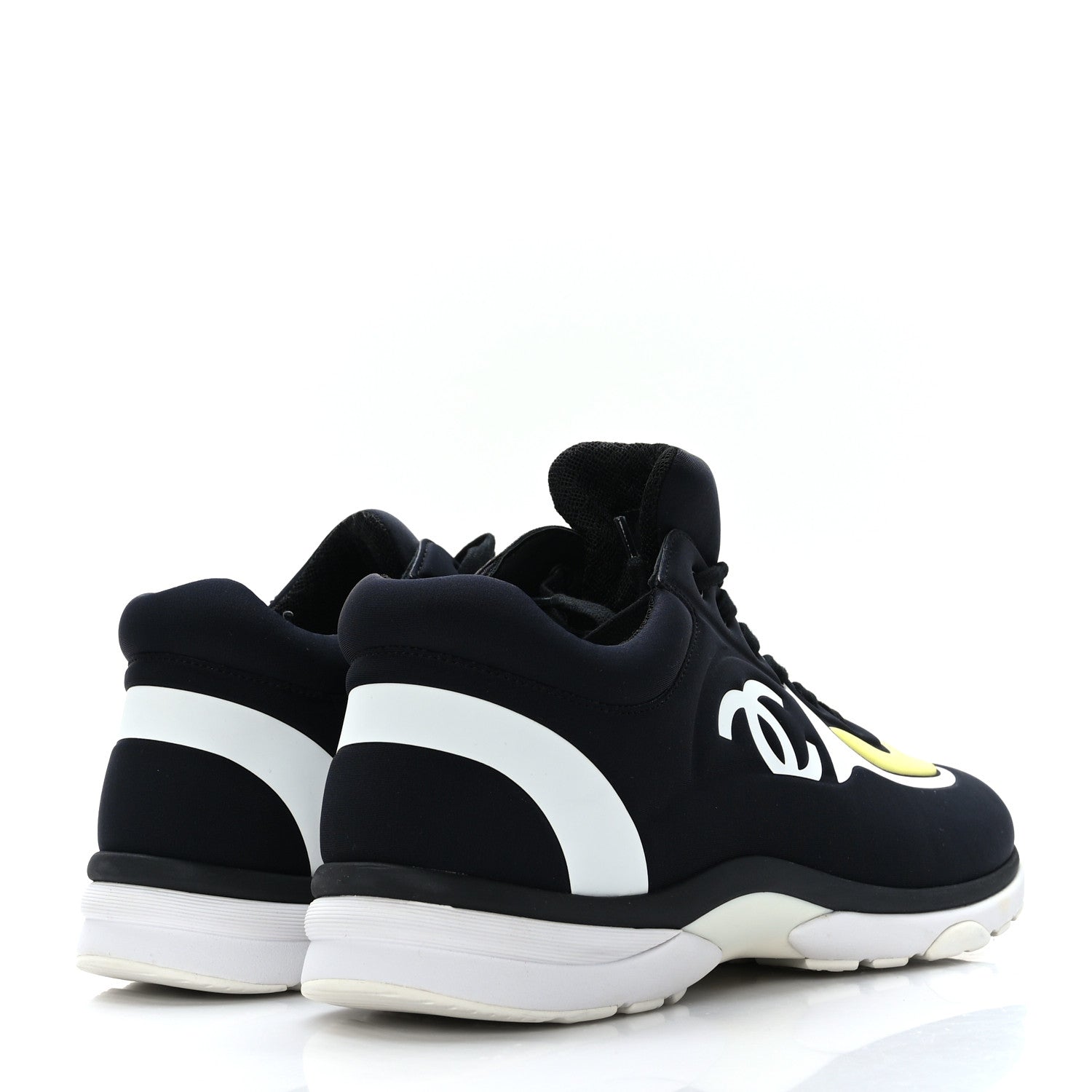 Chanel Mesh Lycra Thermoplastic Mens Sneakers 43 Black White Yellow 4 of 7