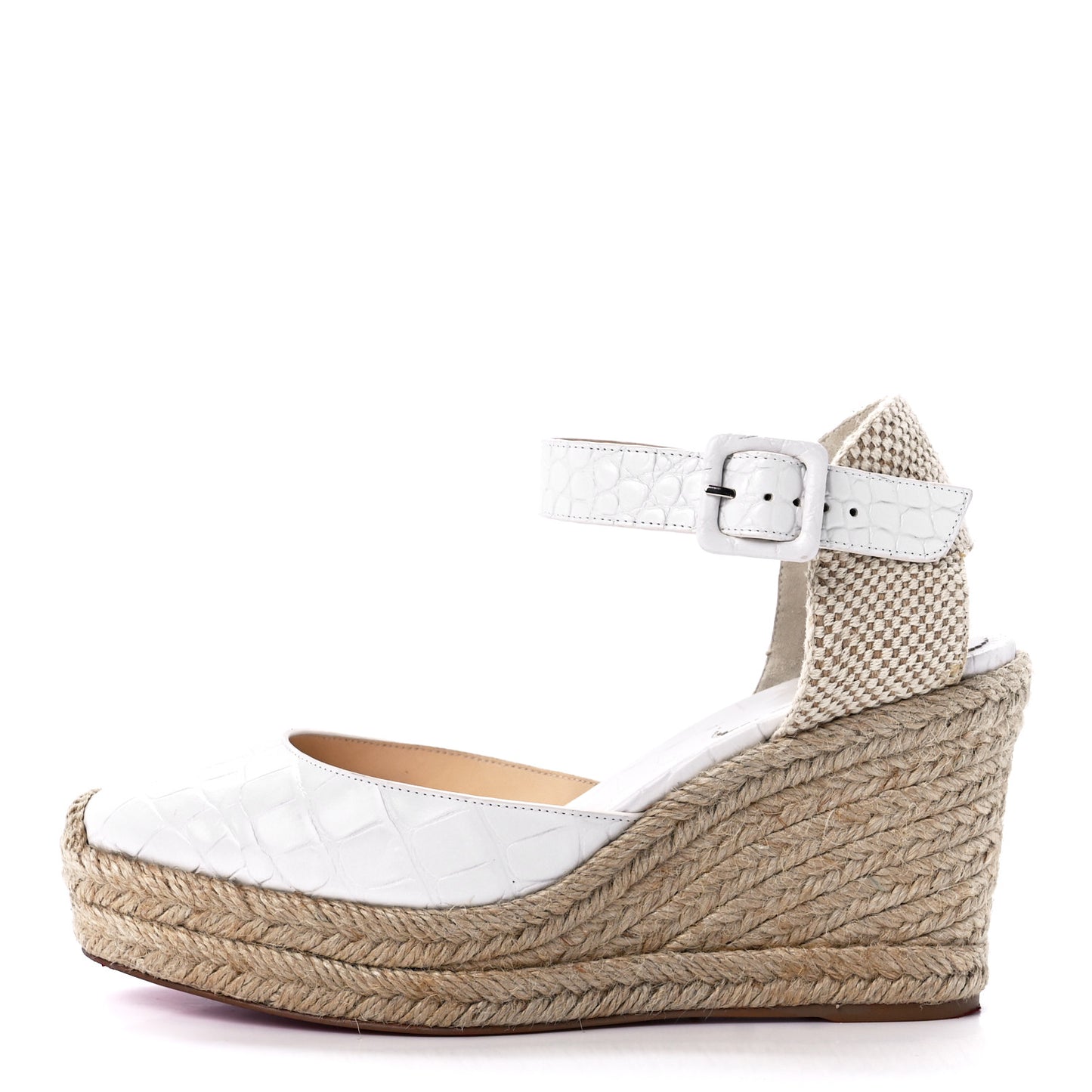 Calfskin Crocodile Embossed Amelia 90 Espadrille Wedges 38 White