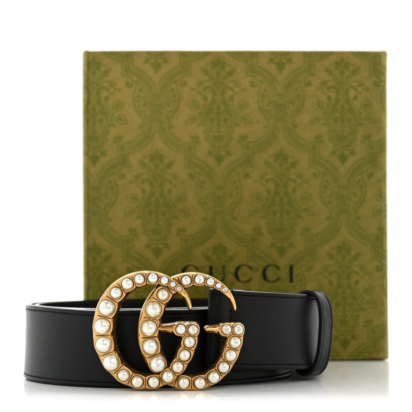 Moon Calfskin Pearl Double G 40mm Belt 90 36 Black Cream