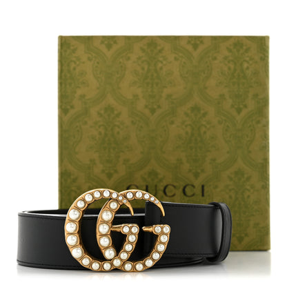 Gucci Moon Calfskin Pearl Double G 40mm Belt 90 36 Black Cream 8 of 8