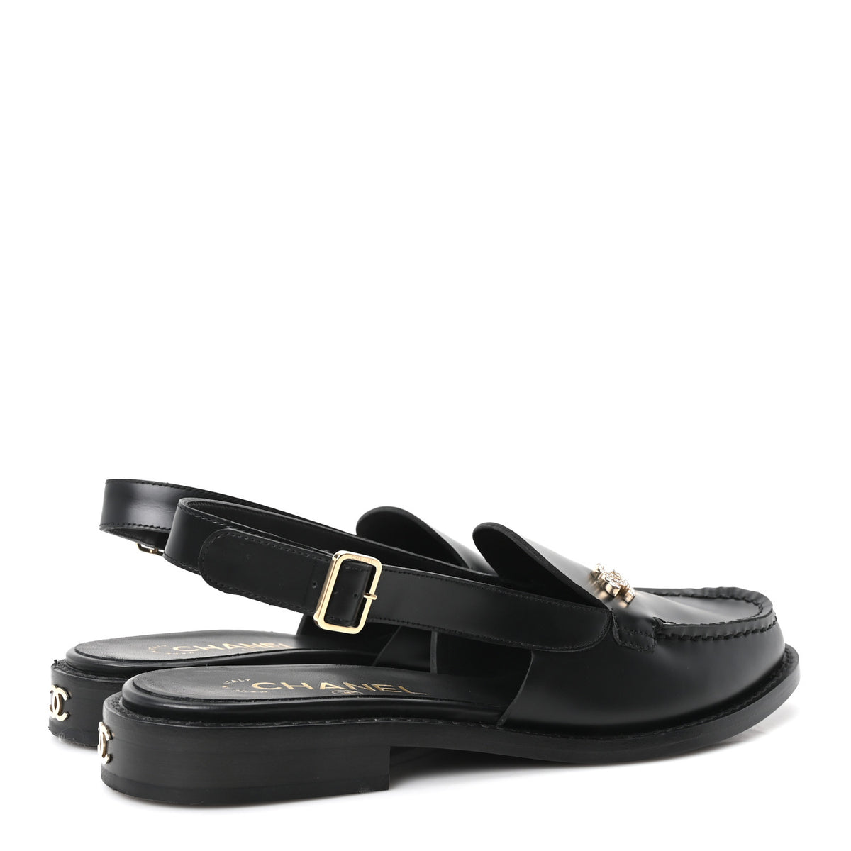 Chanel Calfskin Crystal Slingback Loafers 37.5 Black 5 of 10
