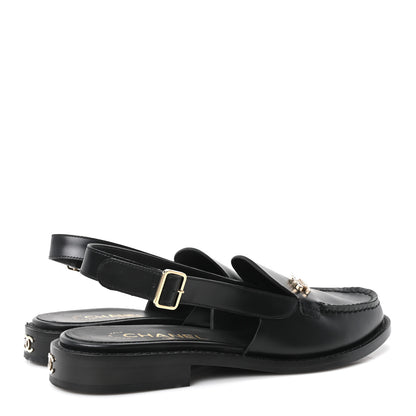 Chanel Calfskin Crystal Slingback Loafers 37.5 Black 5 of 10