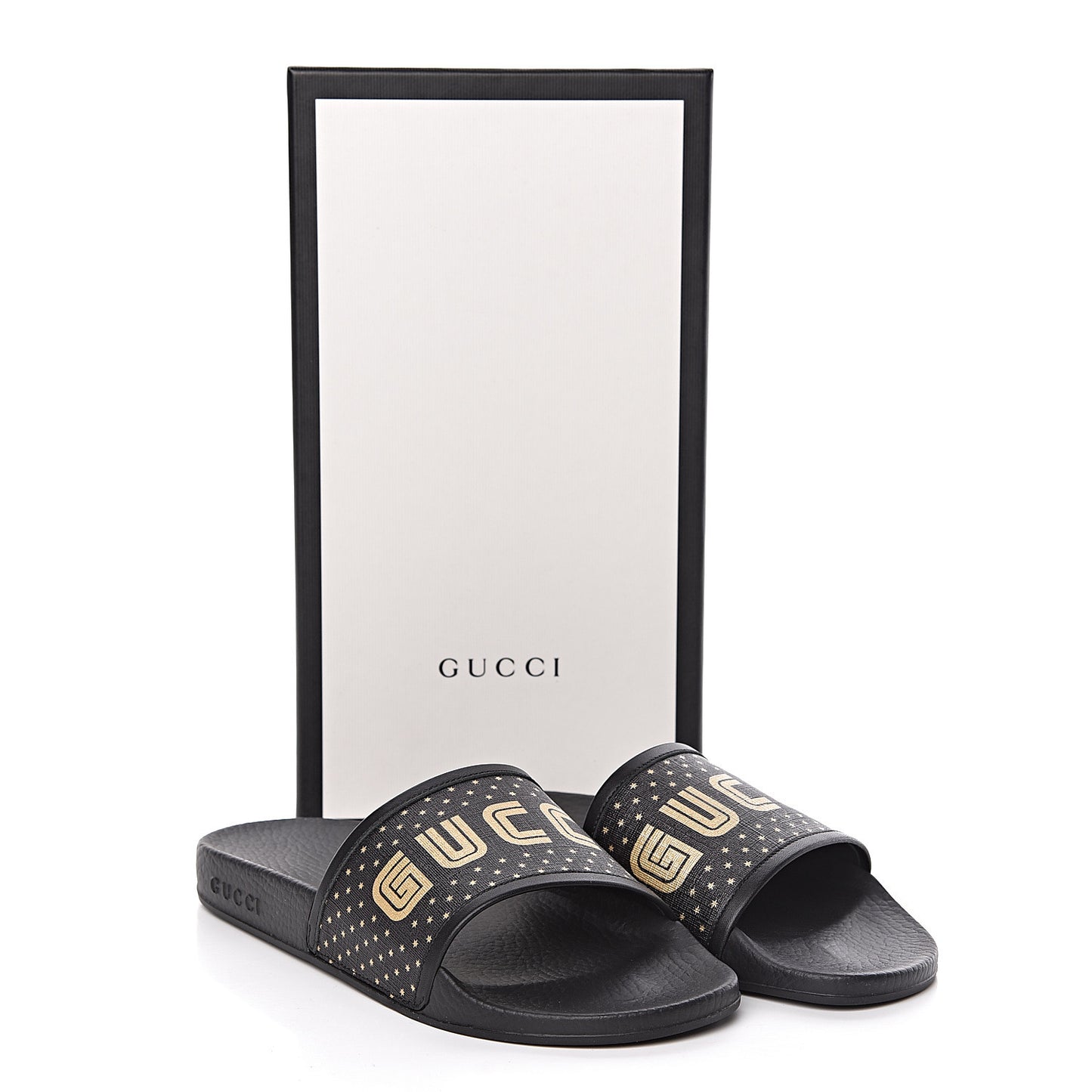 X SEGA Supreme Canvas GUCCY Stars Womens Slide Sandals 39 Black Gold