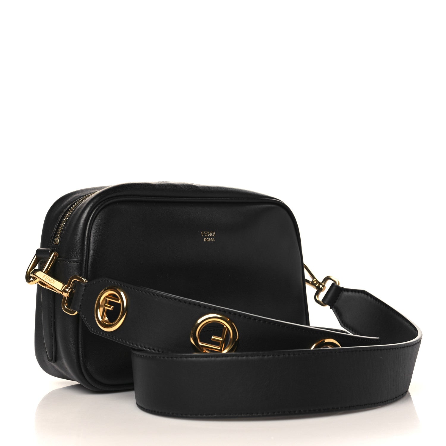 Fendi Vitello Century F is Fendi Bi-Color FF 1974 Embossed Camera Case Maya Black 3 of 9