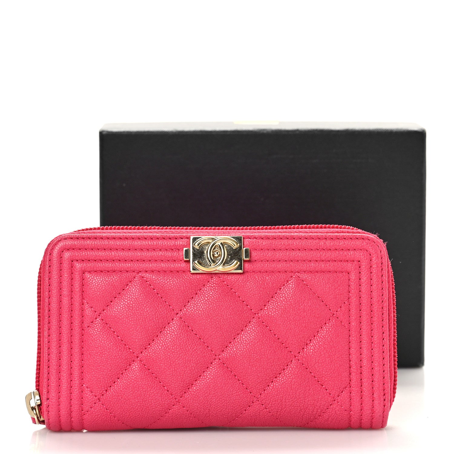 Chanel Caviar Quilted Small Boy Zip Around Wallet Fuchsia 10 of 10