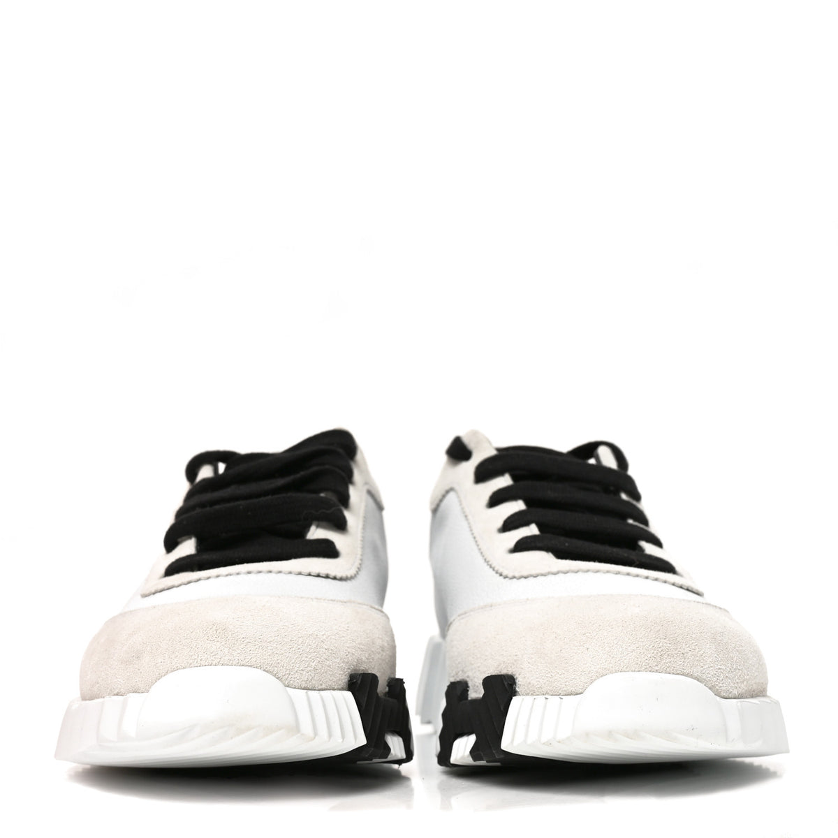 Hermes Calfskin Suede Goatskin Bouncing Sneakers 37.5 White Black 3 of 8