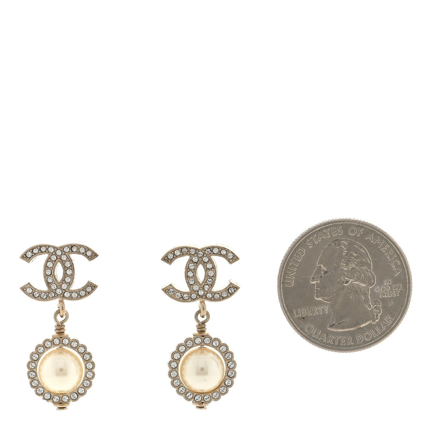 Chanel Crystal Pearl CC Lace Camellia Earrings Gold 2 of 4