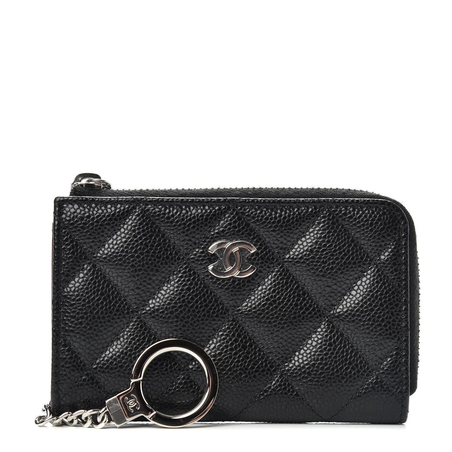 Caviar Quilted Zipped Key Holder Case Black