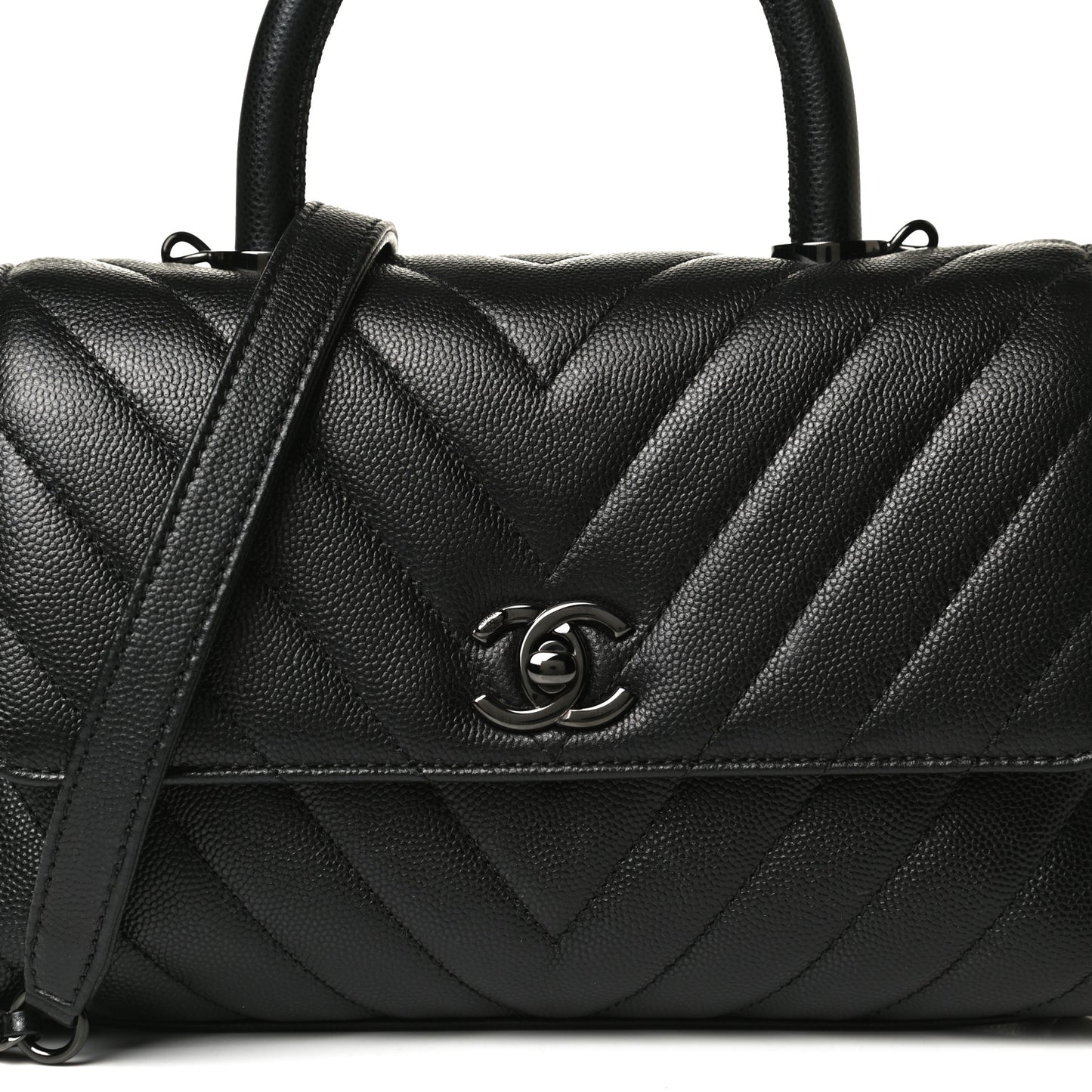 Caviar Chevron Quilted Mini Coco Handle Flap So Black