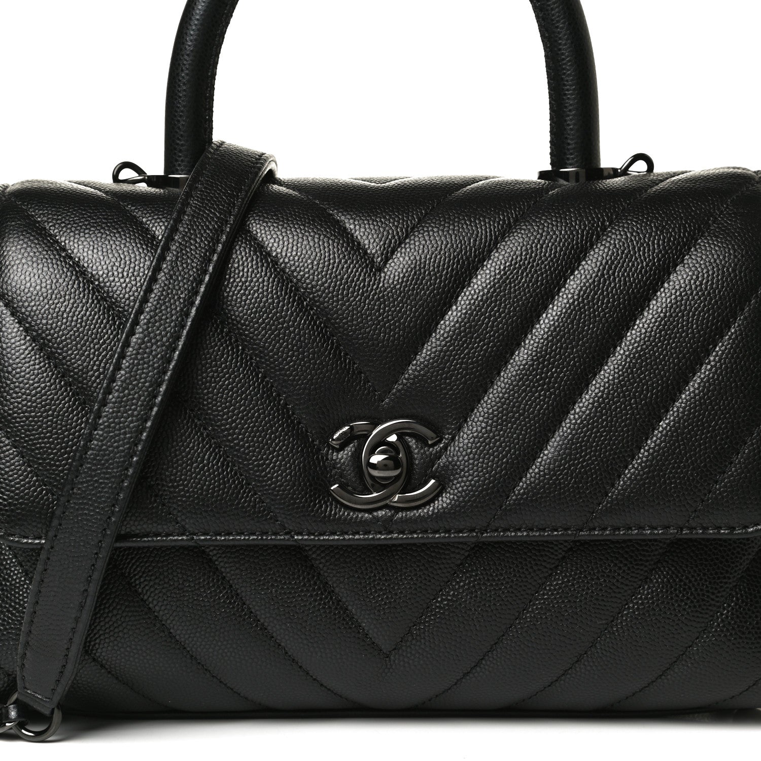 Chanel Caviar Chevron Quilted Mini Coco Handle Flap So Black 8 of 14