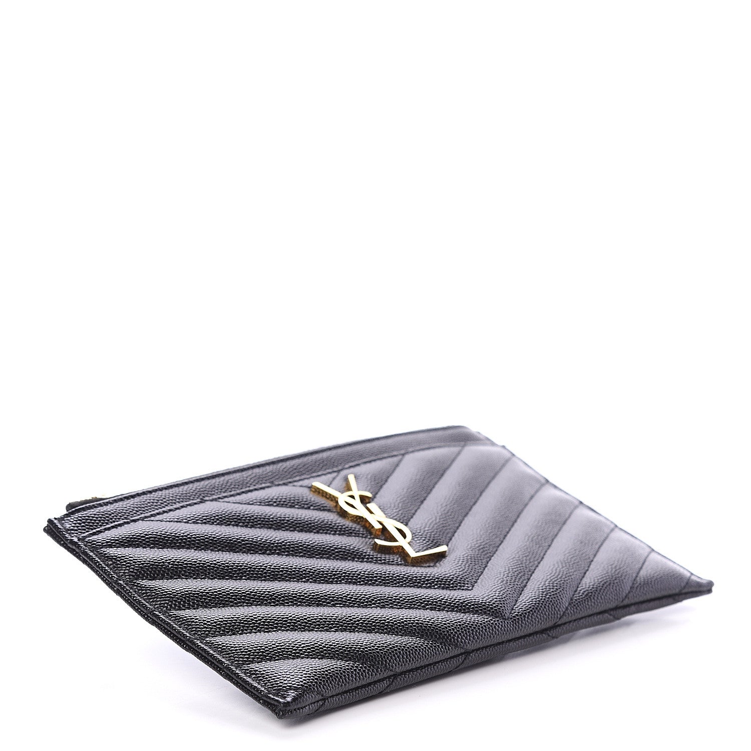 Saint Laurent Grain De Poudre Chevron Monogram Bill Pouch Black 3 of 6