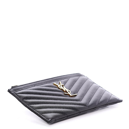 Saint Laurent Grain De Poudre Chevron Monogram Bill Pouch Black 3 of 6