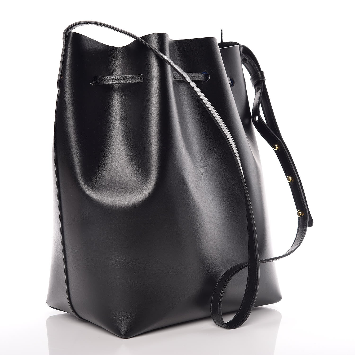 Mansur Gavriel Vegetable Tanned Calfskin Bucket Bag Black Royal 4 of 13