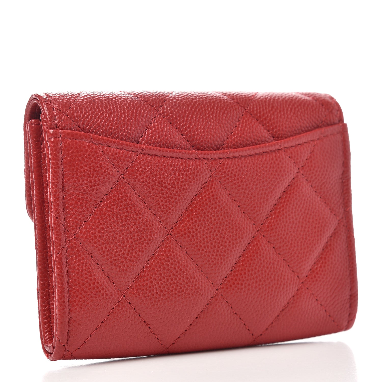 Chanel Caviar Quilted Flap Card Holder Wallet Red 3 of 10