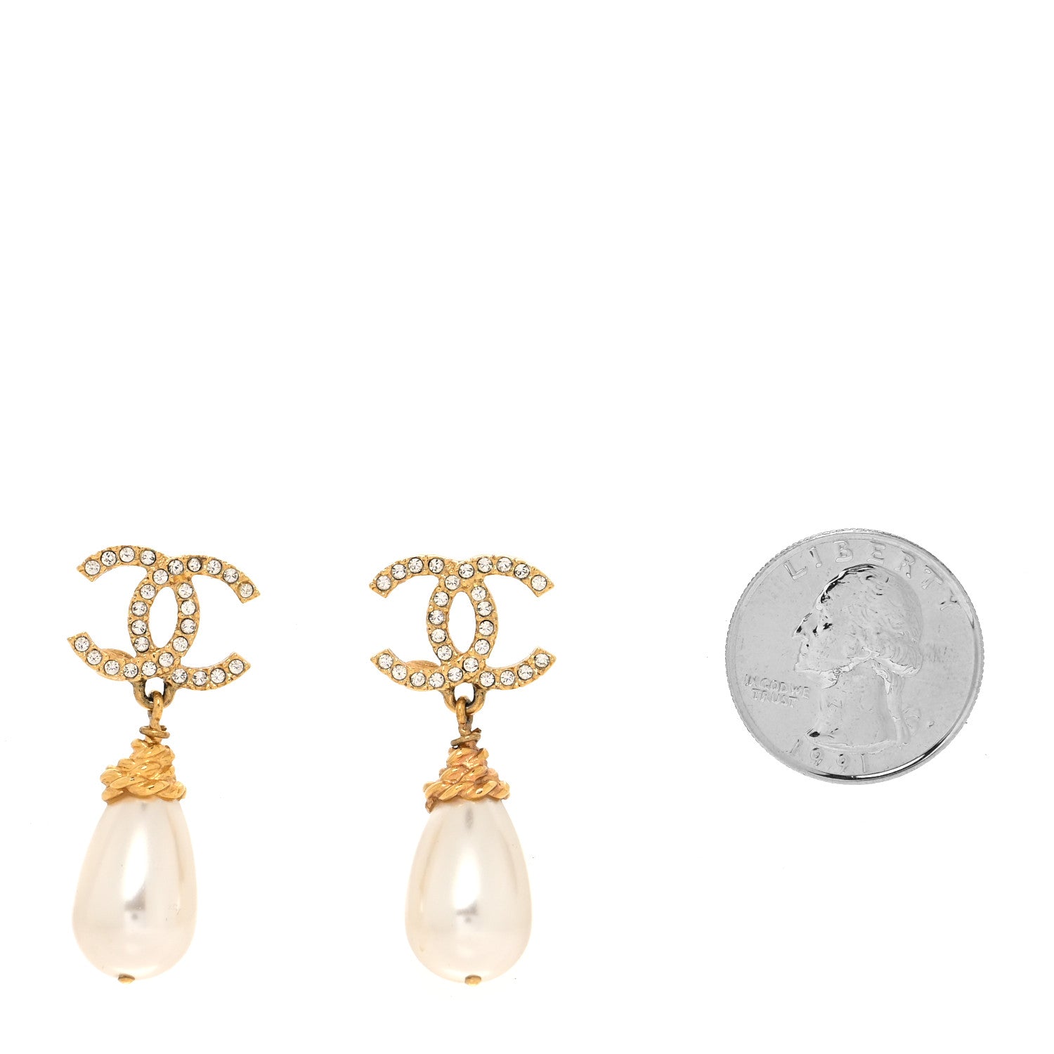 Chanel Crystal Pearl CC Braided Drop Earrings Gold 2 of 4