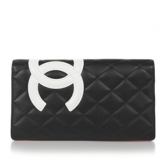 Calfskin Quilted Cambon Yen Wallet Black White