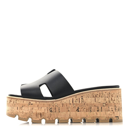 Hermes Calfskin Cork Eze 30 Sandals 36 Black 1 of 9