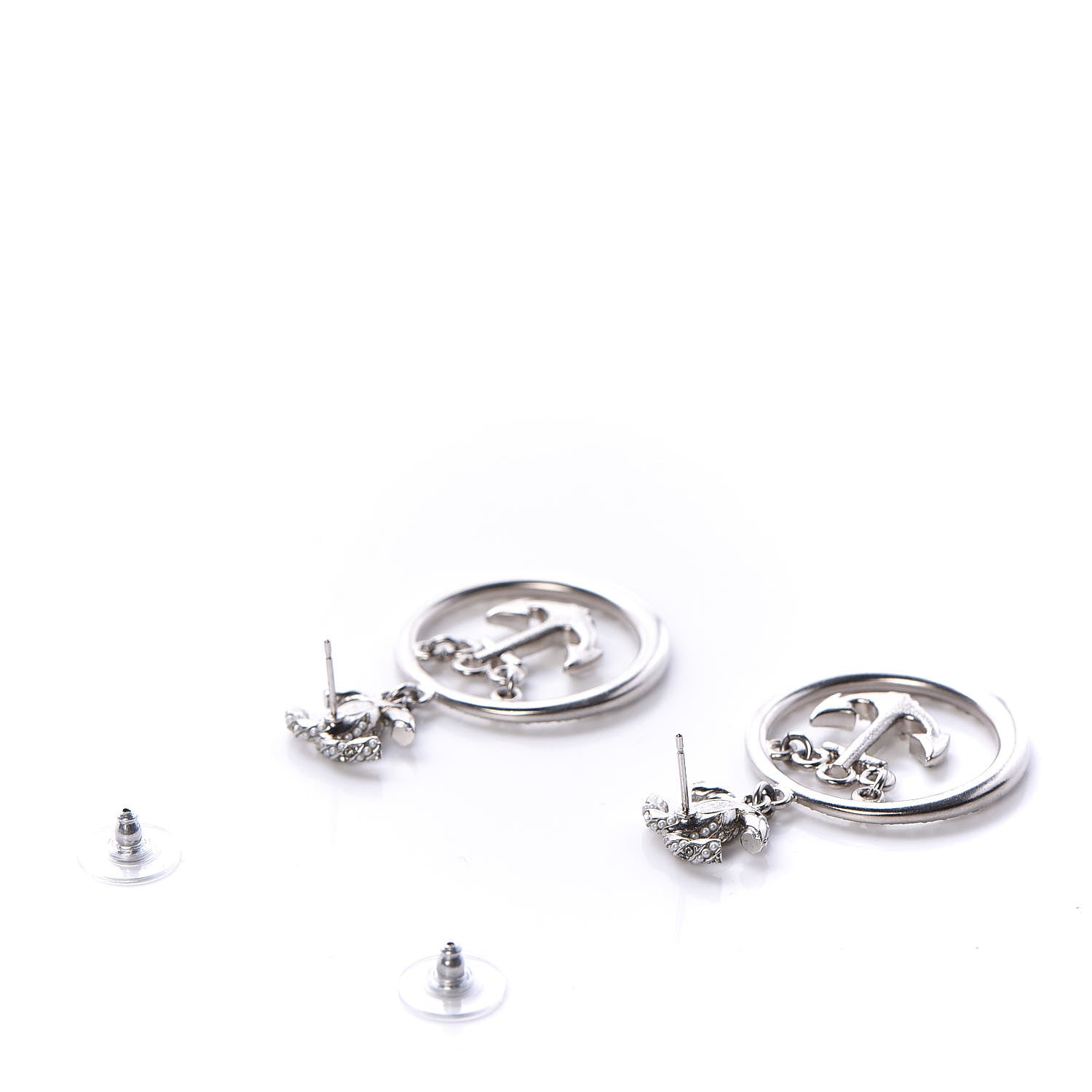 Chanel Crystal Pearl CC Anchor Drop Earrings Silver 4 of 5