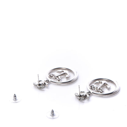 Chanel Crystal Pearl CC Anchor Drop Earrings Silver 4 of 5