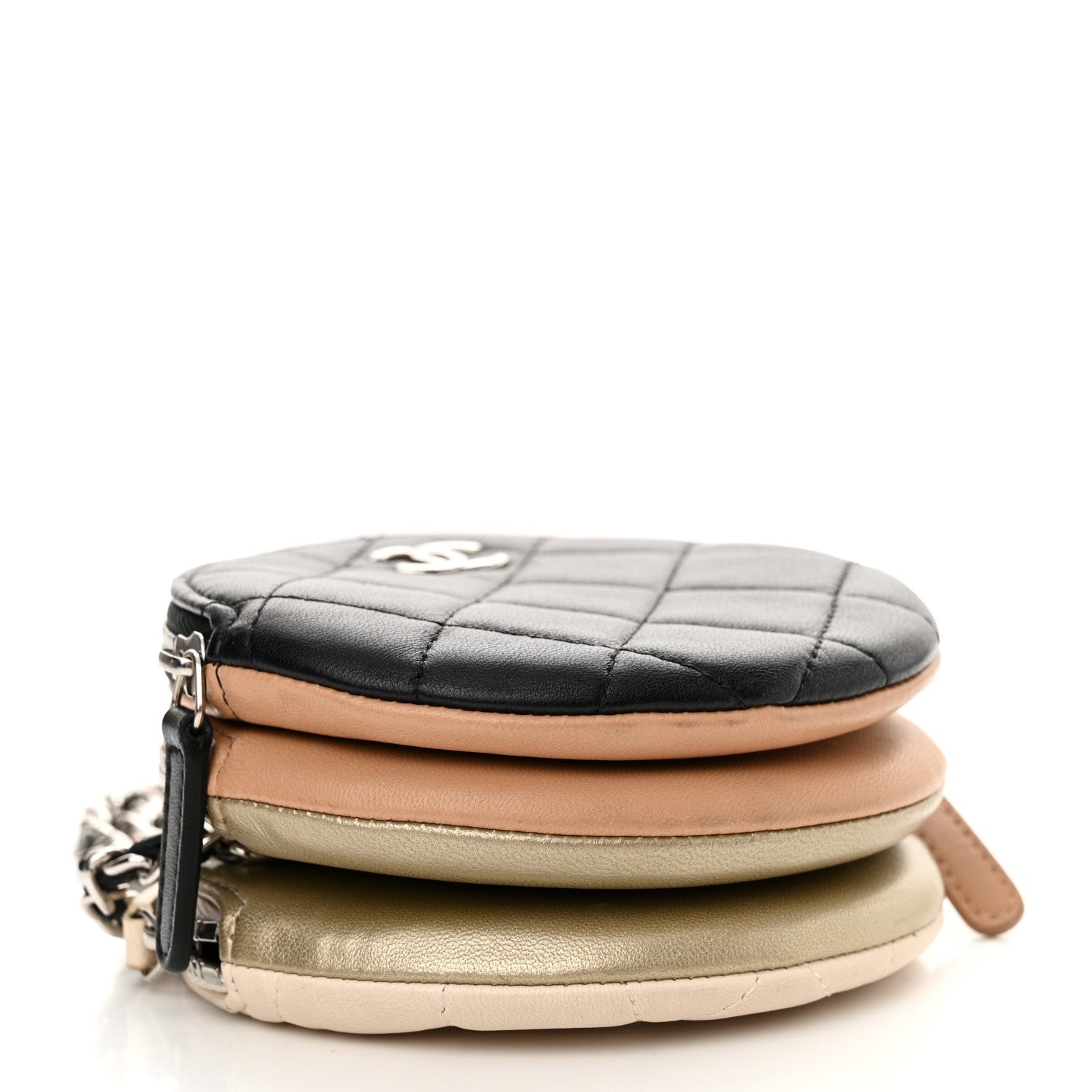 Chanel Lambskin Quilted Round Clutch With Multicolor  Black Beige Gold White 4 of 12