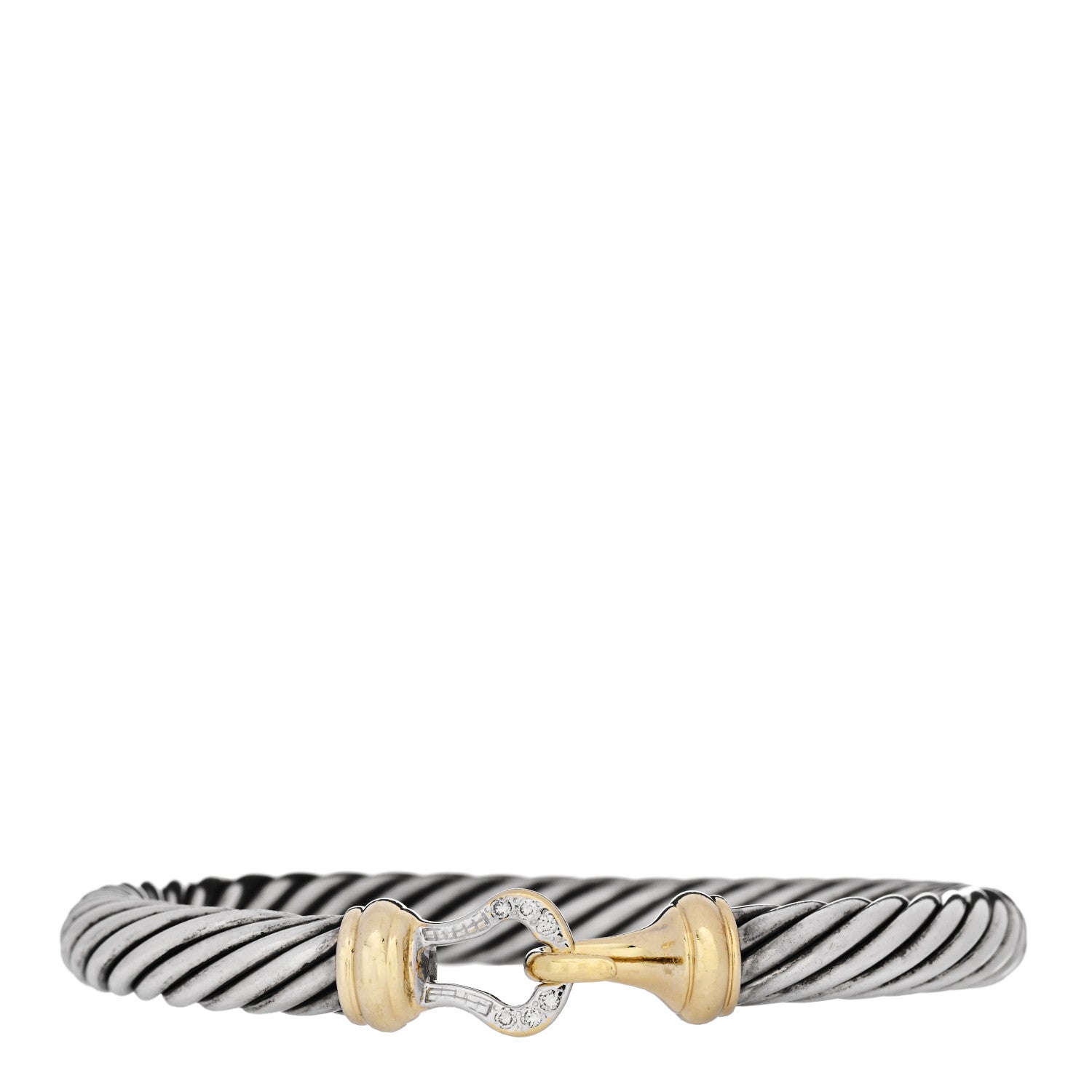David Yurman Sterling Silver 18K Yellow Gold Diamond 7mm Cable Buckle Bracelet 1 of 4