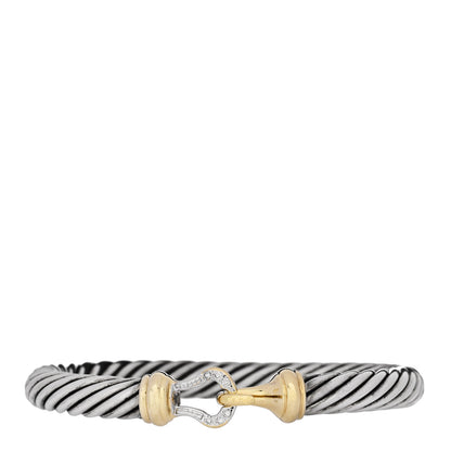 David Yurman Sterling Silver 18K Yellow Gold Diamond 7mm Cable Buckle Bracelet 1 of 4